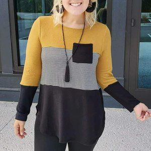 Emerald Mustard Colorblock Long Sleeve Top